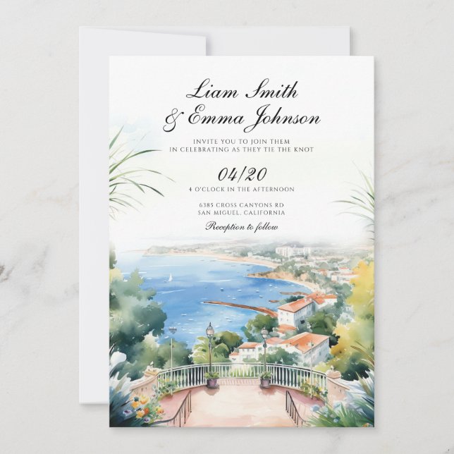 The Cote d'Azur landscape Wedding Invitation (Front)