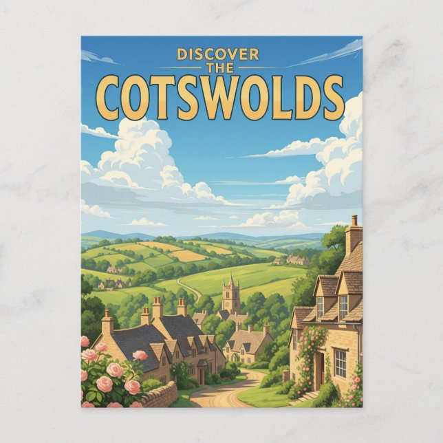 The Cotswolds Village Vintage Travel Poster Postcard (Front)