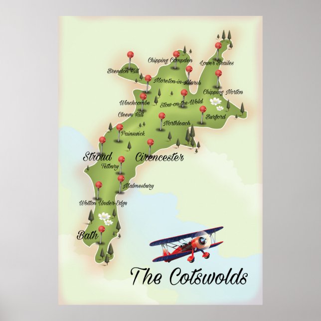 The Cotswolds Vintage Map Poster (Front)