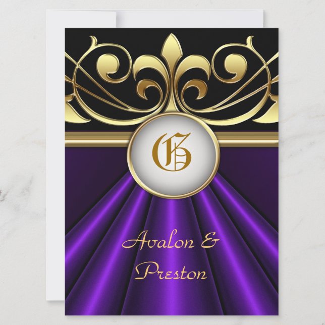 The Count Purple Silk Gold Crown Invitation (Front)