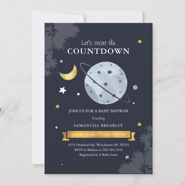 The Countdown Outer Space Boy Baby Shower Invitation (Front)