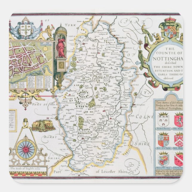 The Countie of Nottingham, engraved by Jodocus Square Sticker (Front)