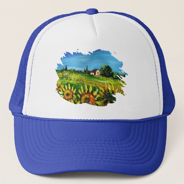 THE COUNTRYSIDE AND SUNFLOWERS IN TUSCANY TRUCKER HAT (Front)