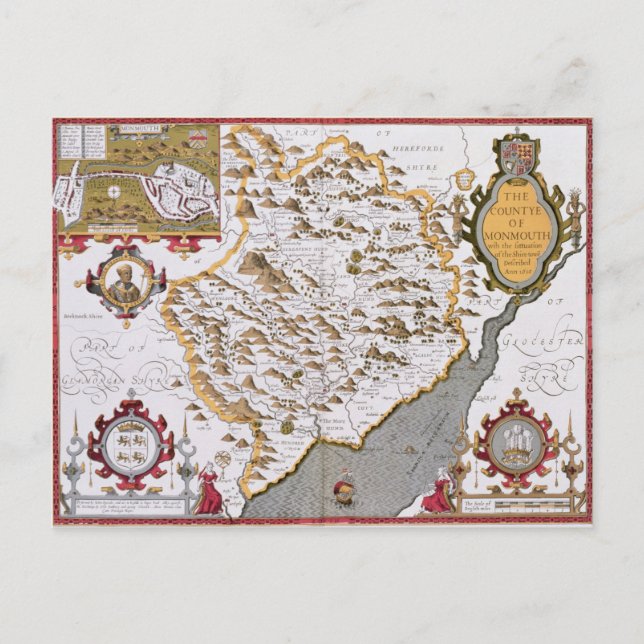 The Countye of Monmouth, engraved by Jodocus Postcard (Front)