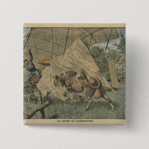 The cow and the aeroplane 15 cm square badge