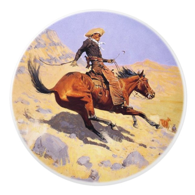 The Cowboy (by Frederic Remington) Ceramic Knob (Front)