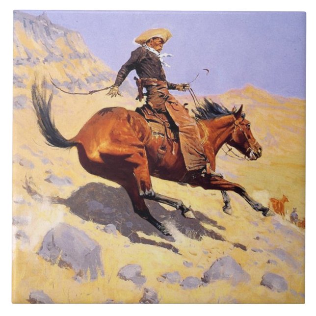 The Cowboy (by Frederic Remington) Ceramic Tile (Front)