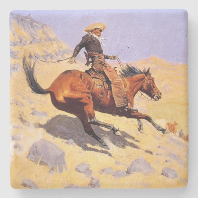The Cowboy (by Frederic Remington) Stone Coaster (Front)