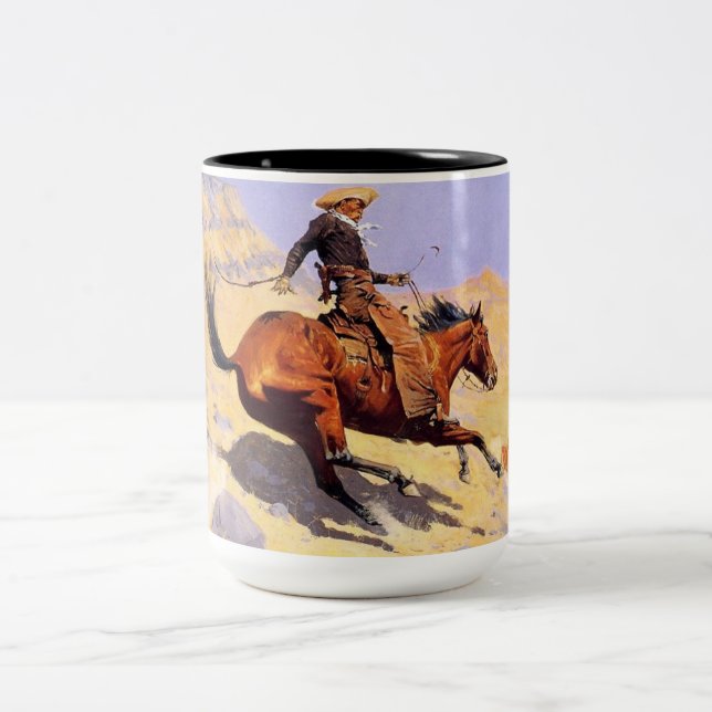 The Cowboy (by Frederic Remington) Two-Tone Coffee Mug (Center)