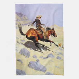 The Cowboy by Remington, Vintage Cavalry Military Tea Towel