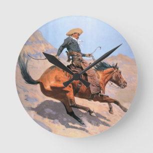 The Cowboy (oil on canvas) Round Clock