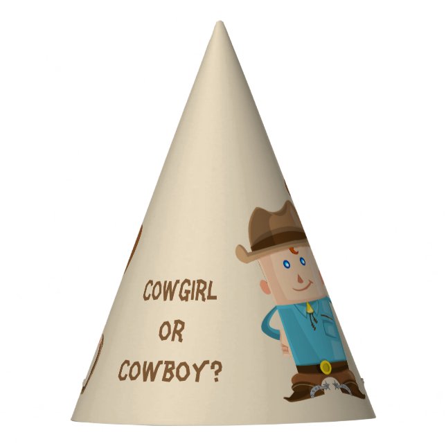 The Cowgirl or Cowboy Gender Reveal Party Hat (Front)