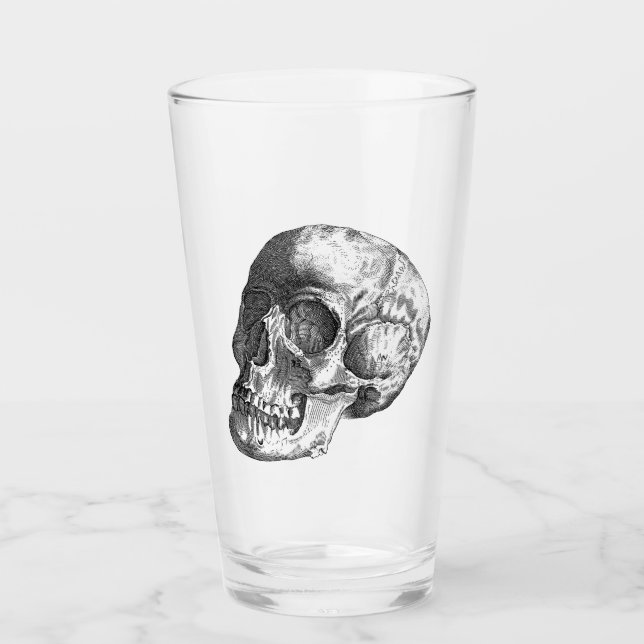 “The Cranium” Simply Spooky B&W Pint Glass (Front)