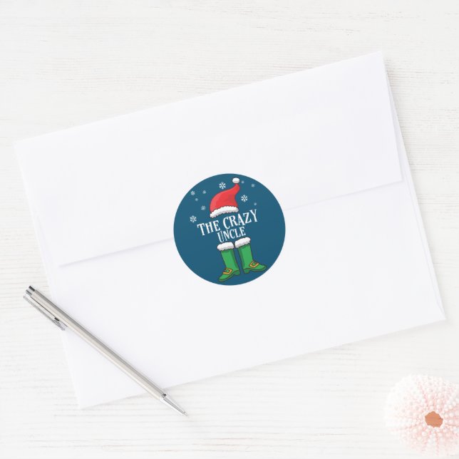 The Crazy Uncle - Matching Family Christmas Elf  Classic Round Sticker (Envelope)
