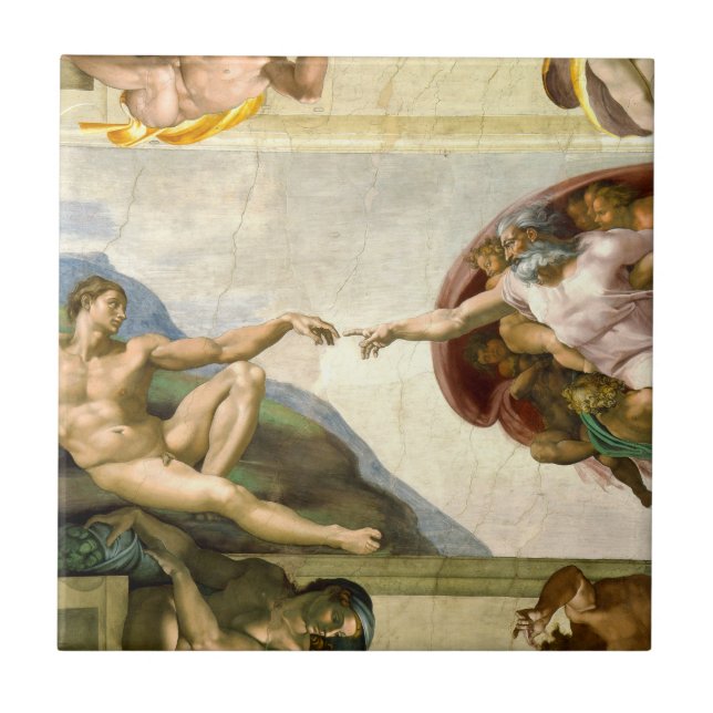The Creation of Adam by Michelangelo Ceramic Tile (Front)