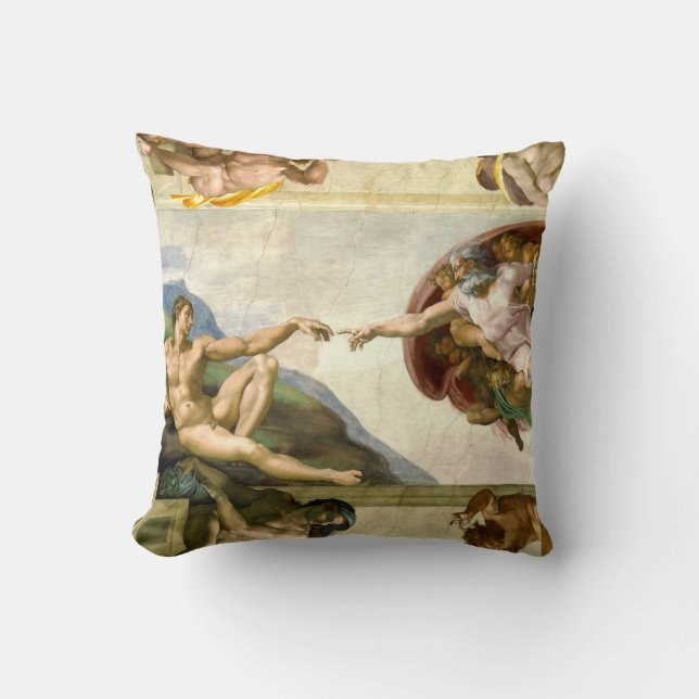 The Creation of Adam by Michelangelo Fine Art Cushion (Front)