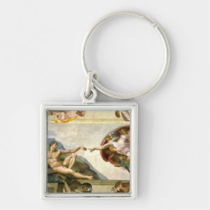 The Creation of Adam by Michelangelo Fine Art Key Ring