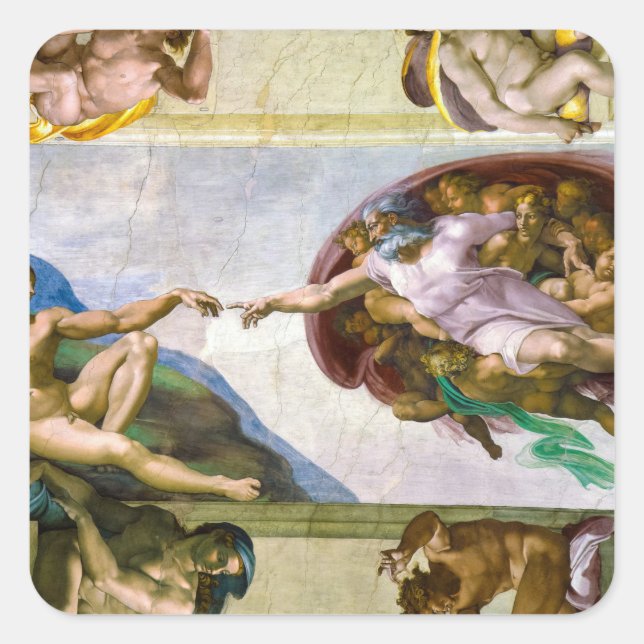 The Creation of Adam by Michelangelo Square Sticker (Front)