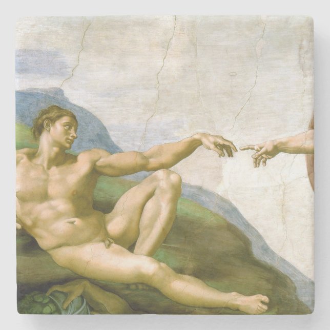 The Creation of Adam by Michelangelo Stone Coaster (Front)