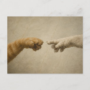 The Creation of Adam Cats Renaissance Parody Art Postcard