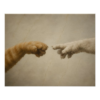 The Creation of Adam Cats Renaissance Parody Art Poster