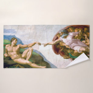 The Creation of Adam, Michelangelo, 1508-1512 Bath Towel