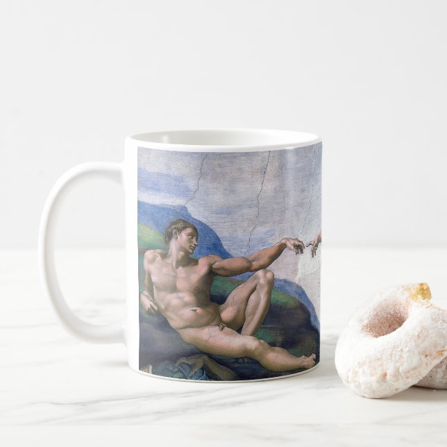 “ The Creation of Adam ” , Michelangelo Coffee Mug (With Donut)