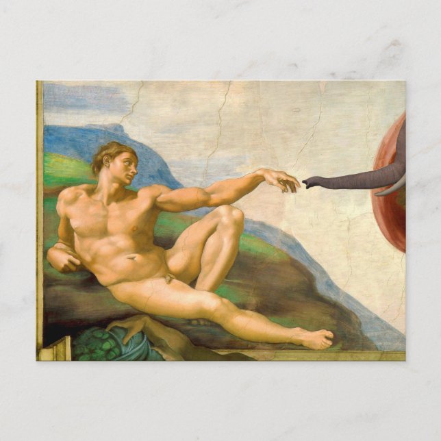 The Creation Of Adam Parody Postcard (Front)
