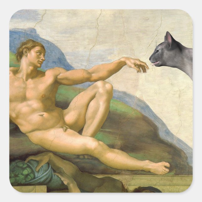 The Creation Of Adam Parody Square Sticker (Front)
