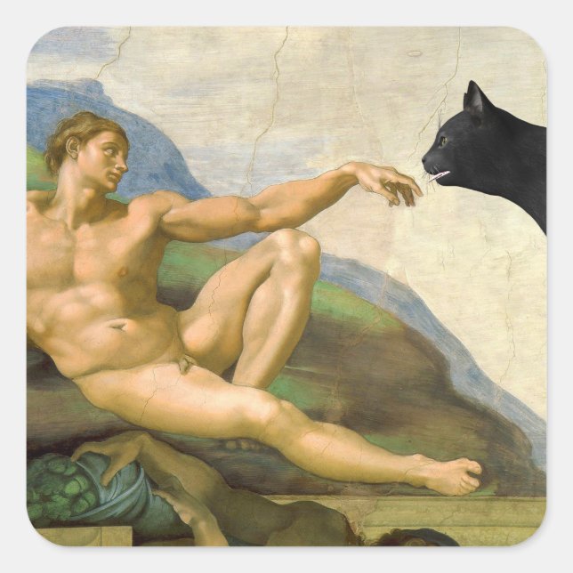 The Creation Of Adam Parody Square Sticker (Front)