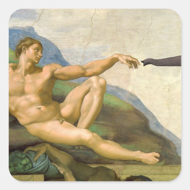 The Creation Of Adam Parody Square Sticker (Front)