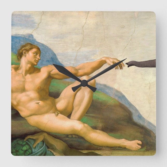 The Creation Of Adam Parody Square Wall Clock (Front)