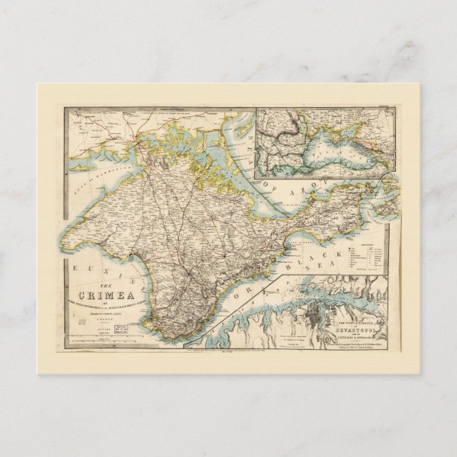 The Crimea (Ukraine) Sevastopol Region Map 1855 Postcard (Front)