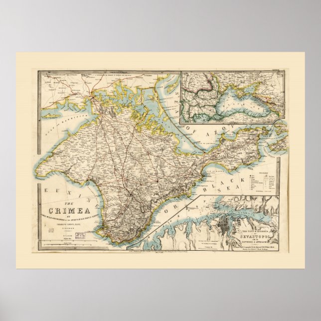 The Crimea (Ukraine) Sevastopol Region Map 1855 Poster (Front)