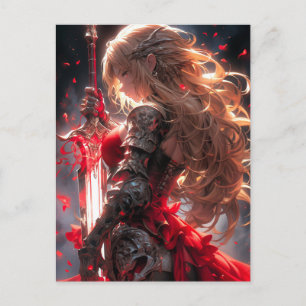 The Crimson Knight   Anime Warrior Princess Art Postcard