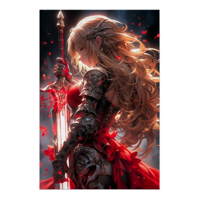 The Crimson Knight | Anime Warrior Princess Art Poster (Front)