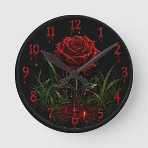 The Crimson Rose Gothic Blood Drip Wall Clock –