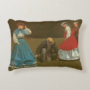The croquet game, 1866 (oil on canvas) decorative cushion
