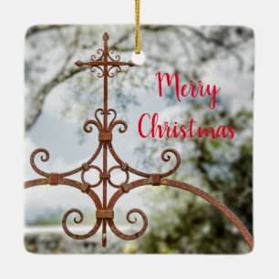 The Cross, Merry Christmas, Ceramic Ornament