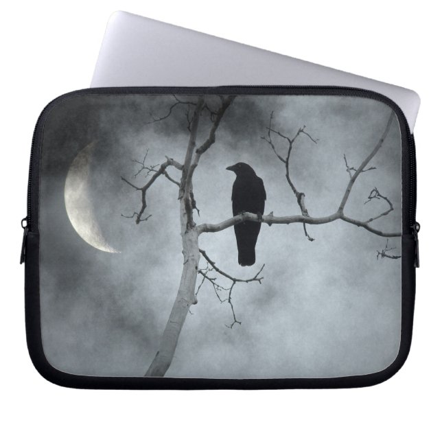 The Crow In A Misted Forest Tree Laptop Sleeve (Front)