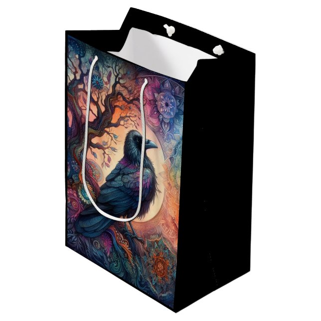 The Crow Tree of Life Mandala Pagan  Medium Gift Bag (Front Angled)
