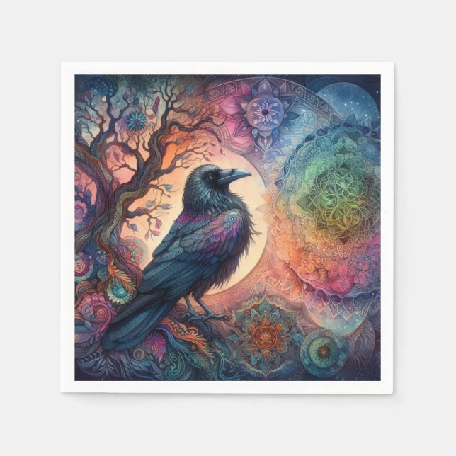 The Crow Tree of Life Mandala Pagan  Napkin (Front)
