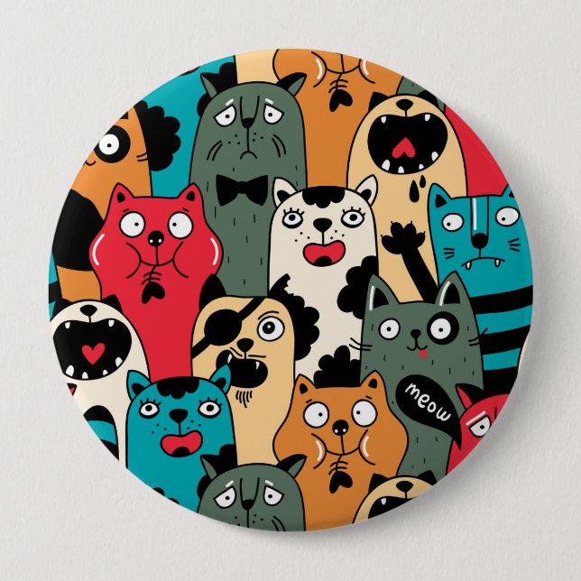 The crowd of cats 10 cm round badge (Front)