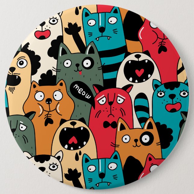 The crowd of cats 6 cm round badge (Front)