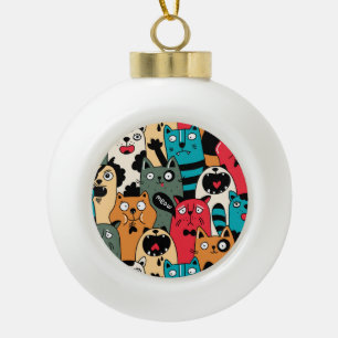 The crowd of cats ceramic ball christmas ornament