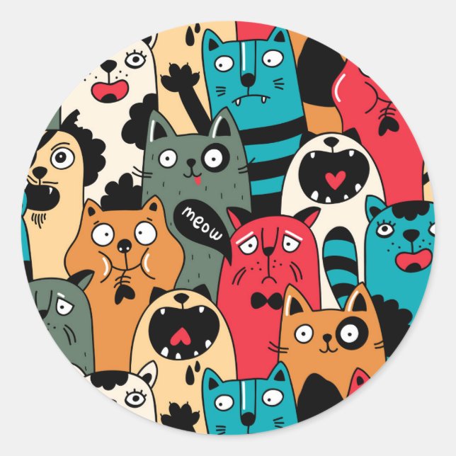 The crowd of cats classic round sticker (Front)