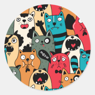 The crowd of cats classic round sticker