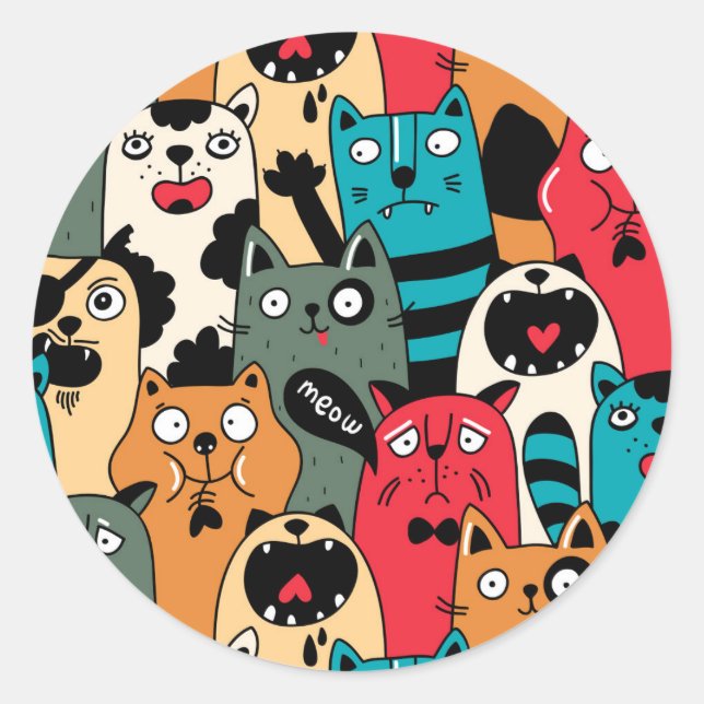 The crowd of cats classic round sticker (Front)