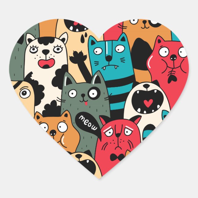 The crowd of cats heart sticker (Front)