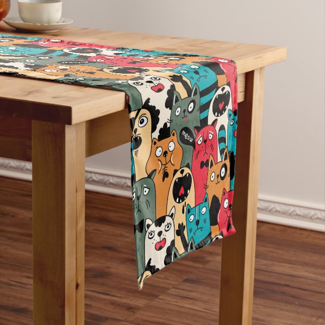 The crowd of cats medium table runner (In Situ)